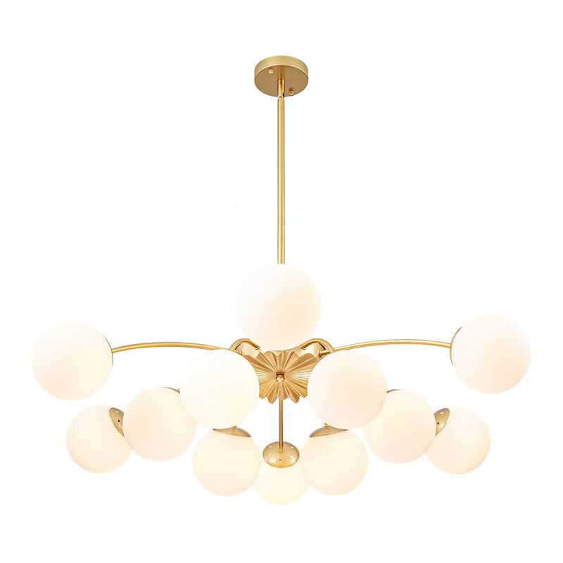 Mid-Century 12-Light Milky Glass Globe Sputnik Ceiling Light - 39in