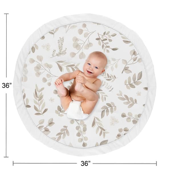 Floral Leaf Boy Girl Baby Tummy Time Playmat - Ivory Cream Beige Taupe Gender Neutral Boho Watercolor Botanical Flower Woodland