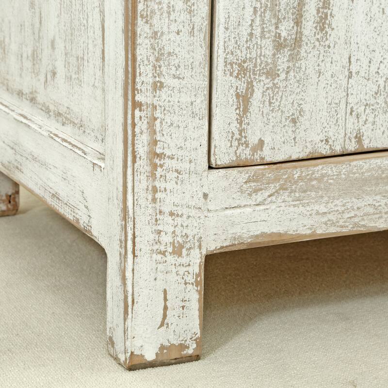 Artissance Pine Wood 2 Drawers Amalfi Side Table, 35 Inch Tall, Off White