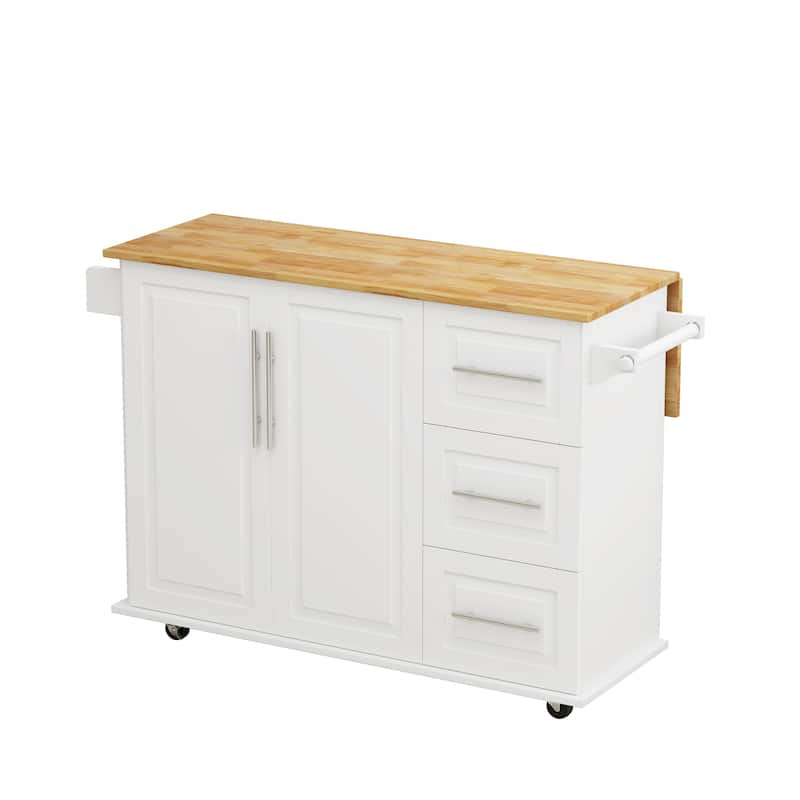 Kitchen Island Cart with 2 Door Cabinet and 3 Drawers