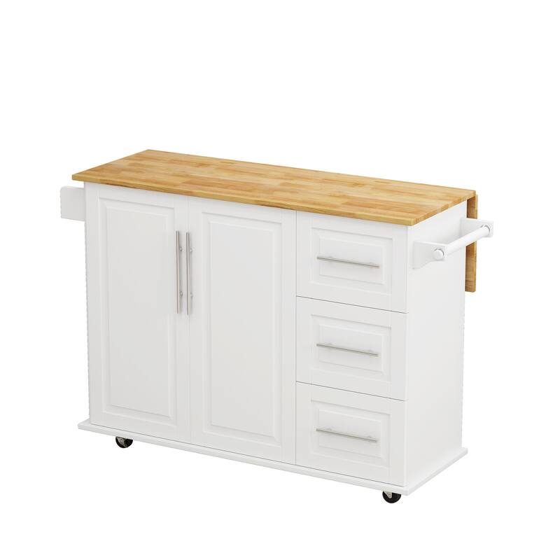 Kitchen Island Cart with 2 Door Cabinet and Three Drawers
