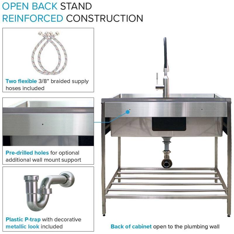 Transolid TRS_TFH-3622 36" Free Standing Single Basin Stainless Steel