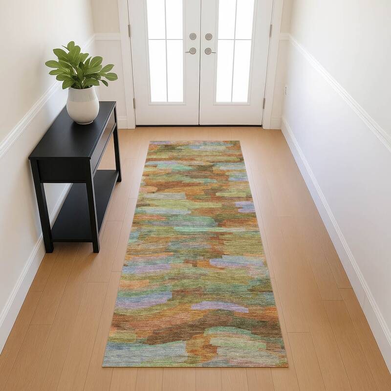Machine Washable Indoor/ Outdoor Abstract Rock Chantille Rug