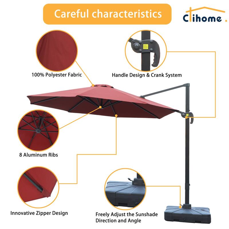Clihome 11Ft Cantilever Umbrella With Crank And Base