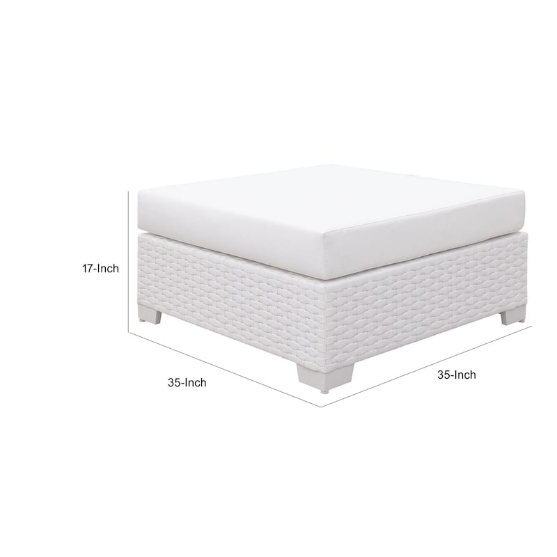White Wicker Square Ottoman with Padded Seat Cushion