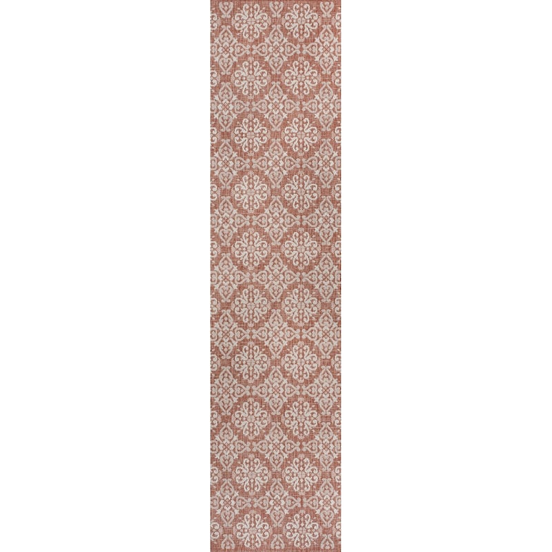 JONATHAN Y Maribel Traditional Mediterranean Tile Design Indoor/Outdoor Area Rug - 2 X 8 - Salmon/Cream