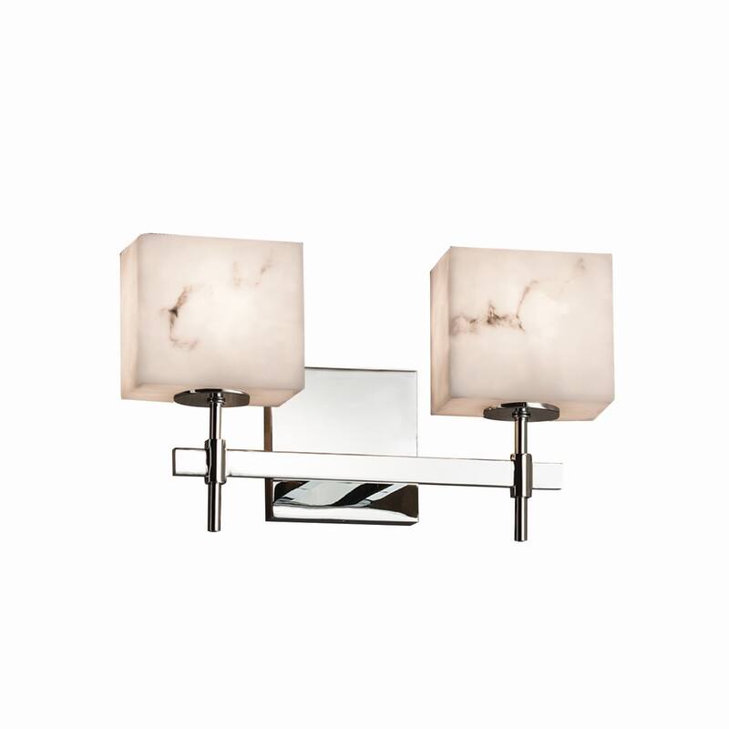Justice Design LumenAria Union 2-light Polished Chrome Bath Bar, Faux Alabaster Rectangle Shade - Polished Chrome