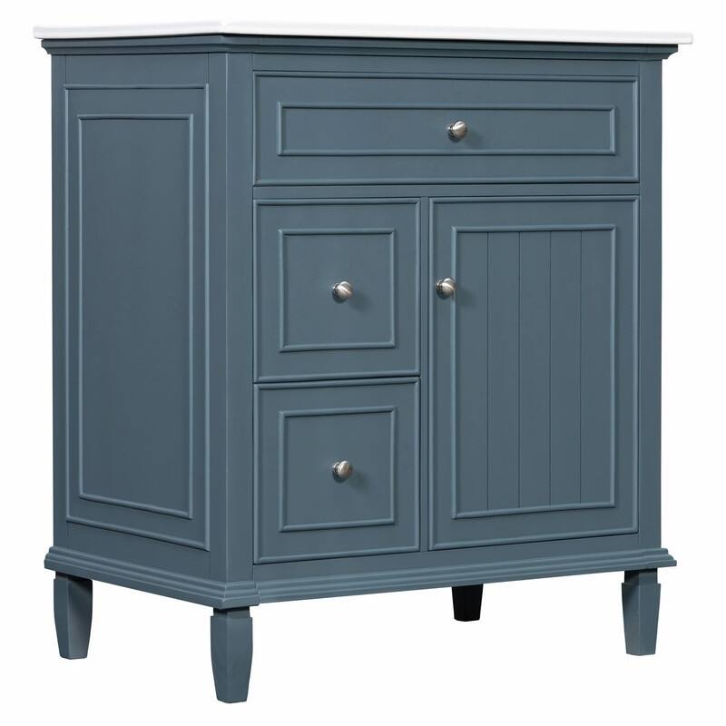 30 Inch Bathroom Vanity with Sink, Modern Vanity Cabinet with One Flip Drawer and Two Storage Drawers