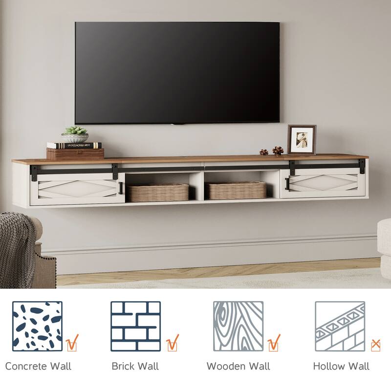 Floating TV Stand with Charging Station for TVs up to 80 Inches