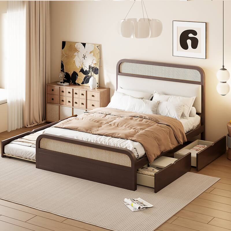 Espresso Modern Queen Size Bed with Trundle and Drawers - Espresso
