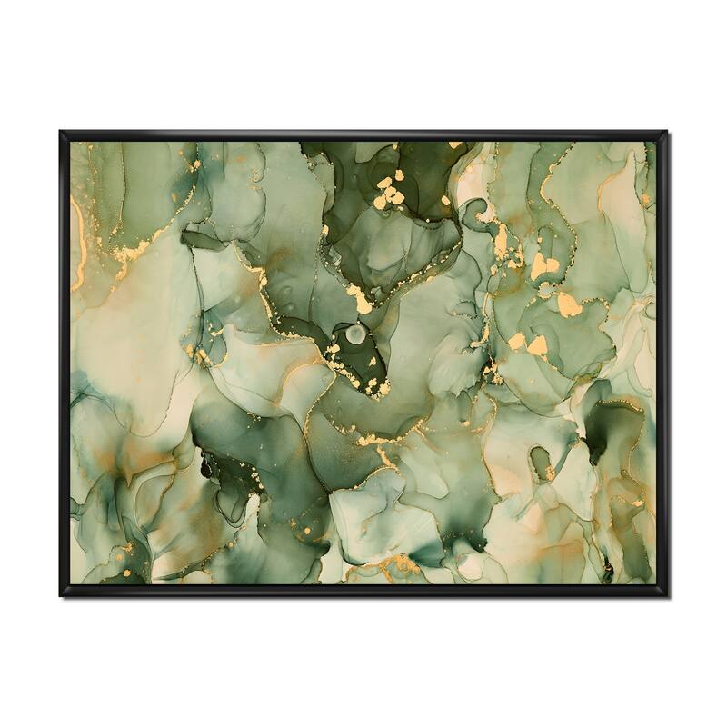 Designart "Green Luxury Abstract Fluid Art I" Modern Framed Canvas Wall Art Print