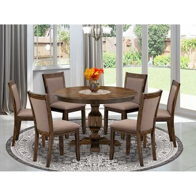 HomeStock 7-Piece Distressed Jacobean Finish Solid Wood Top Dining Table with 6 Parson Chairs