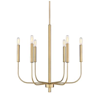 6 Light Mid Century Modern 25" x 25" Chandelier in Aged Brass