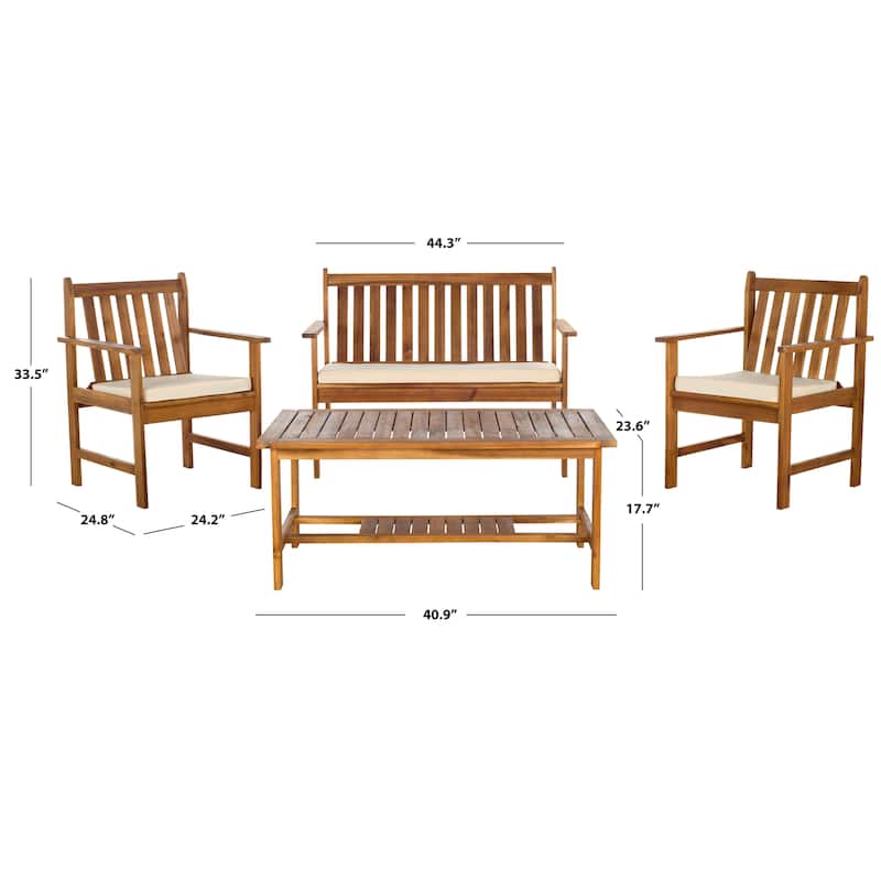 SAFAVIEH Outdoor Ainsley Acacia Wood 4-Piece Furniture Set - 44W x 34D x 25H