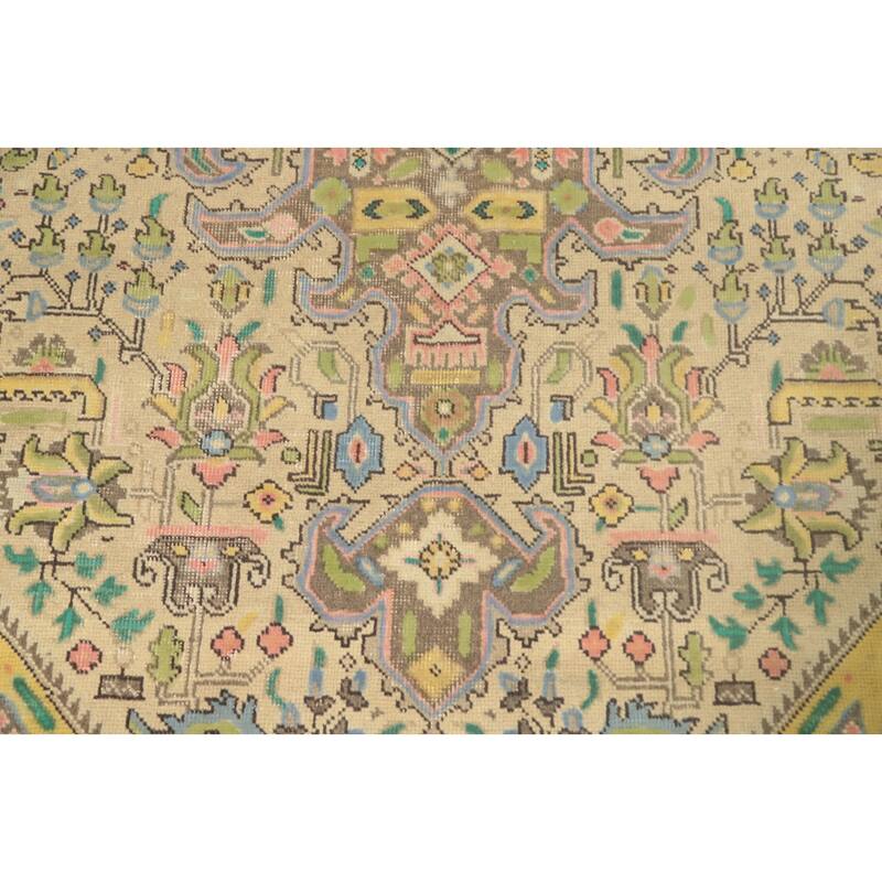 Hand Knotted Oriental 100% Wool Carpet Traditional Floral Beige & Ivories Tabriz Area Rug - 9' 5'' X 6' 5''