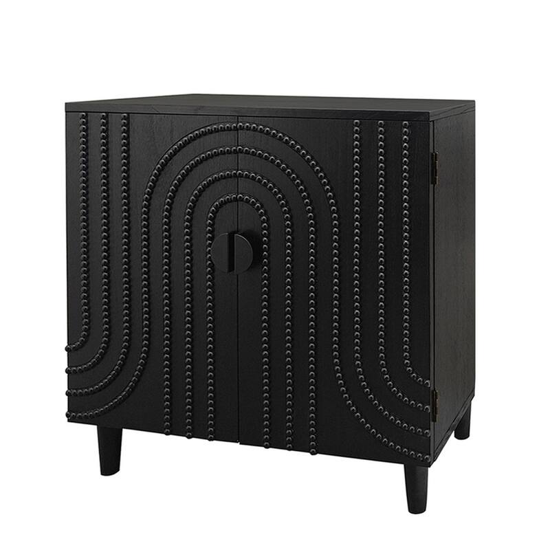 Roomfitters Modern Black Accent Cabinet with 2 Doors, Decorative Embossed Bead Design