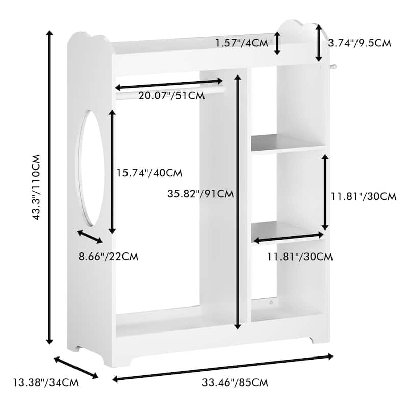 Anmytek Kids Wardrobe Organizer with Mirror and Shelves Hooks Toddler Clothes Toy Storage