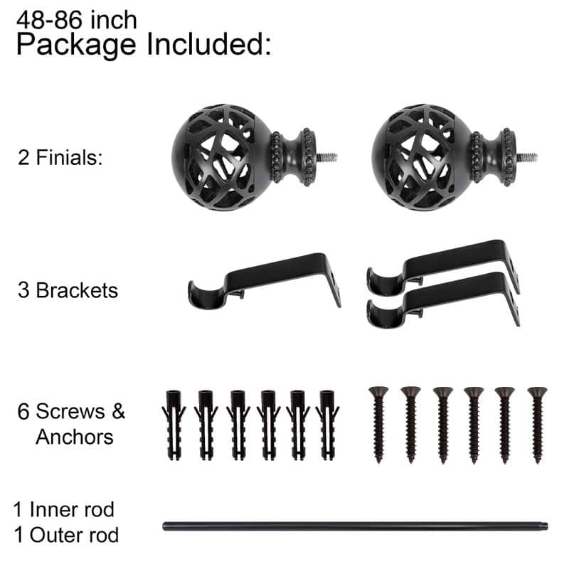 UTOPIA ALLEY 3/4 Inch Curtain Rod, Single Decorative Drapery Rod, Adjustable Curtain rods for Windows