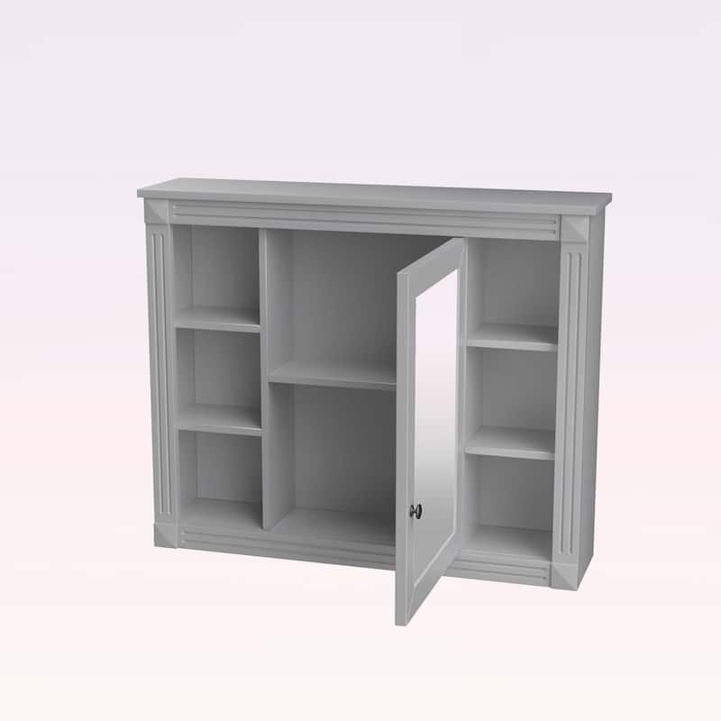 35'' x 28'' Wall Mounted Bathroom Storage Cabinet with Mirror,6 Open Shelves