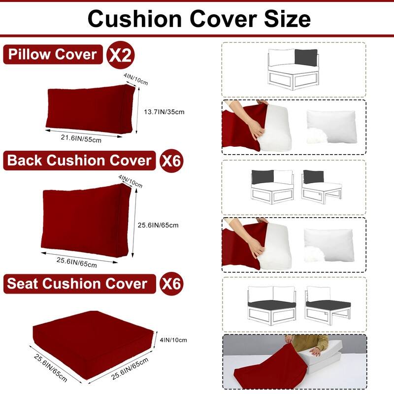 14 Pcs Outdoor Furniture Replacement Cushions Fits 6-seat Sectional Rattan Conversation Set (Only cushions+covers, no sofa.)