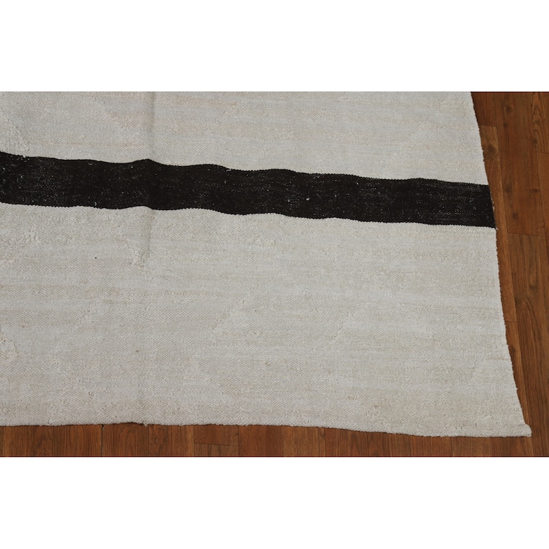 Hand Woven Oriental Cotton Carpet Modern Tribal Beige & Ivories Kilim Area Rug - 15' 1'' X 9' 8''