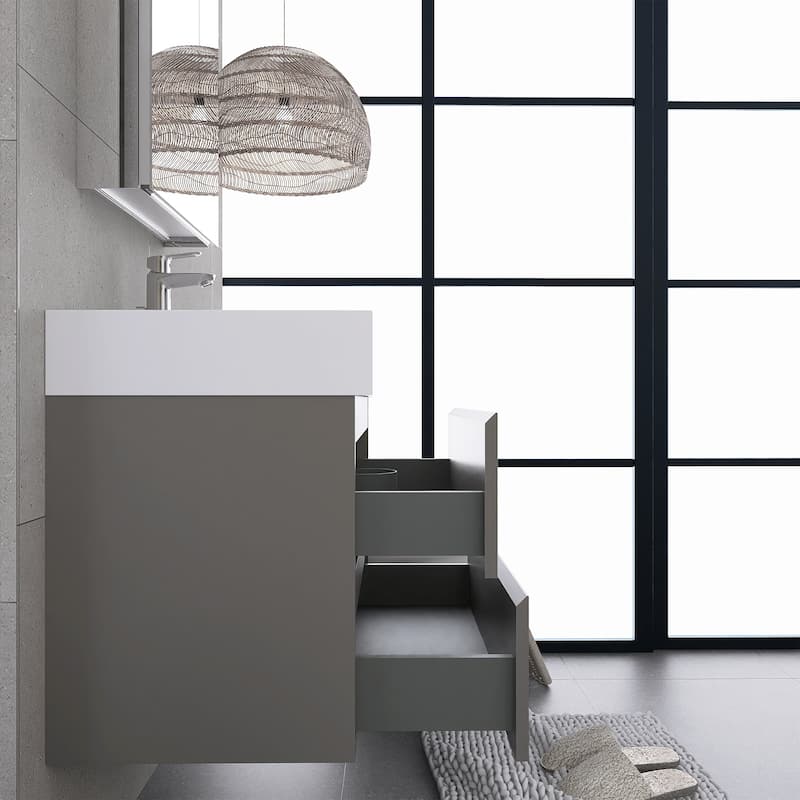 Floating Bathroom Vanity with Solid Surface Top