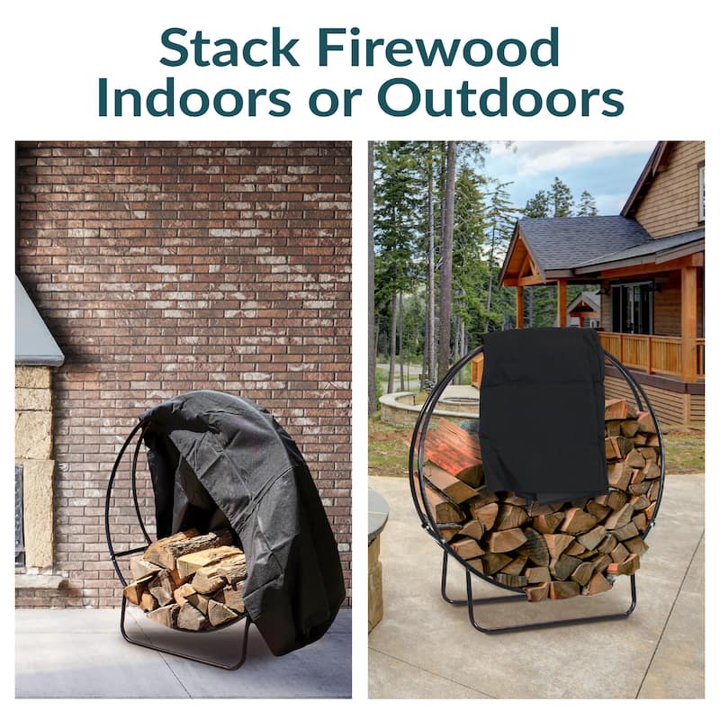 Sunnydaze Firewood Log Hoop Black Steel Easy Access Storage - Multiple Sizes