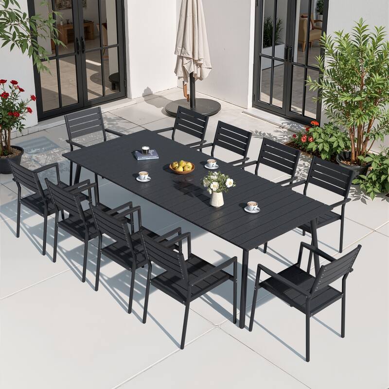 11-Piece Outdoor Dining Set Rectangle Aluminum Dining Table with Stackable Chairs