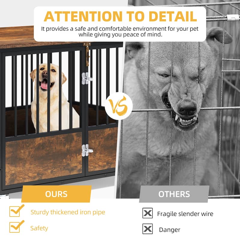 38"/43" Dog Crate Furniture Cage Table with Wheels And Double Doors