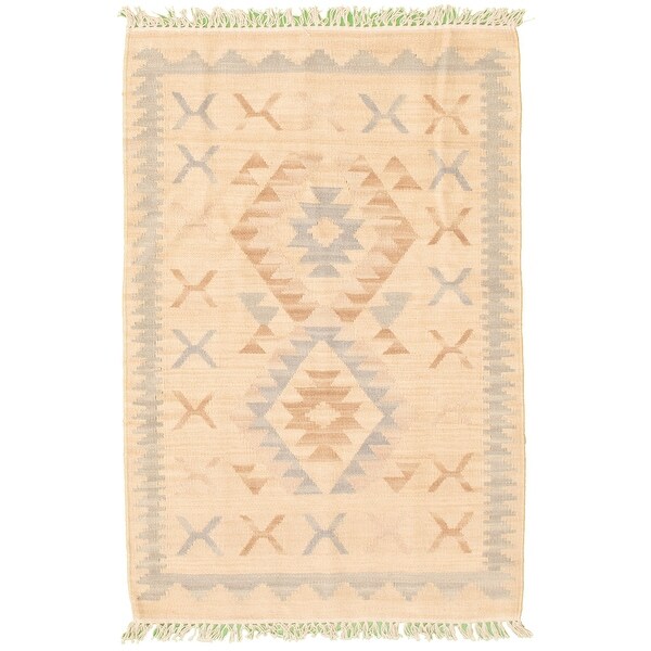 ECARPETGALLERY Anatolian FW Cream Wool Kilim - 2'7 x 4'0. Opens flyout.