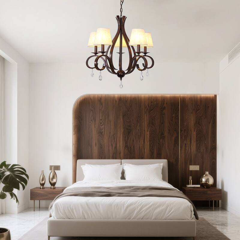 Bella Depot Bella Depot 28" 5-Light Brown Traditional Candle-Style Chandelier Adjustable Pendant Light