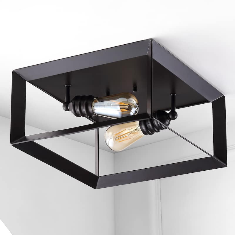Nola Square 13" 2-Light Iron Modern Farmhouse LED Flush Mount, Oil Rubbed Bronze by JONATHAN Y