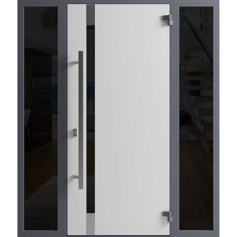 Front Exterior Prehung Steel Door Ronex 1011 Grey Stainless Inserts Entry Metal Painted W36xH80 Left hand Inswing