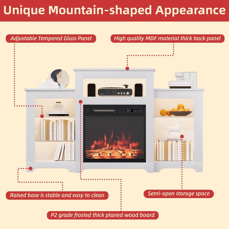 32" H TV Stand with Fireplace for TVs up to 80" - Remote Control, Energy-Efficient Heater, 16-Color Light Strip