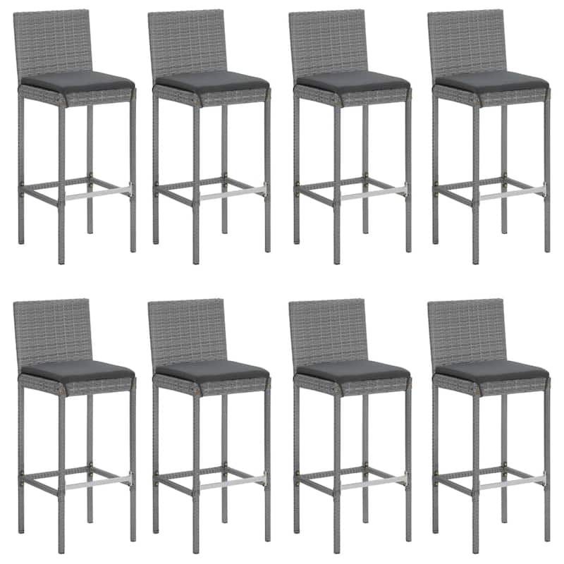 vidaXL 5 Piece Patio Bar Set with Cushions Black Poly Rattan - 15.7" x 17.3" x 42.5"