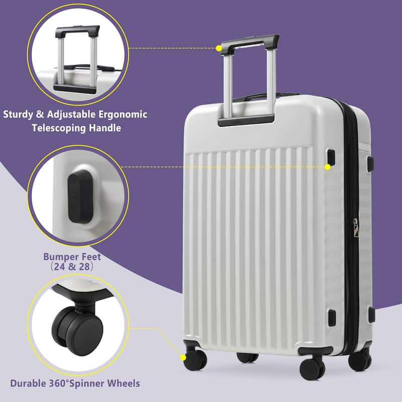 3-Piece Modern Front-Opening Luggage Expandable Luggage with USB Port and TSA Lock, for Boarding Travel, Grey+White