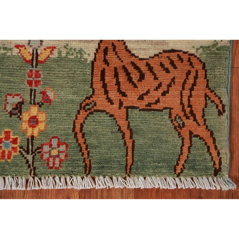 Hunting Animals Kazak Oriental Foyer Rug Hand-Knotted Wool Carpet - 2'0"x 3'0"