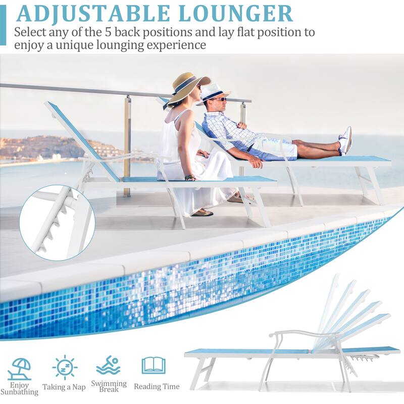 VredHom Outdoor Aluminum Adjustable Chaise Lounge (Set of 2)