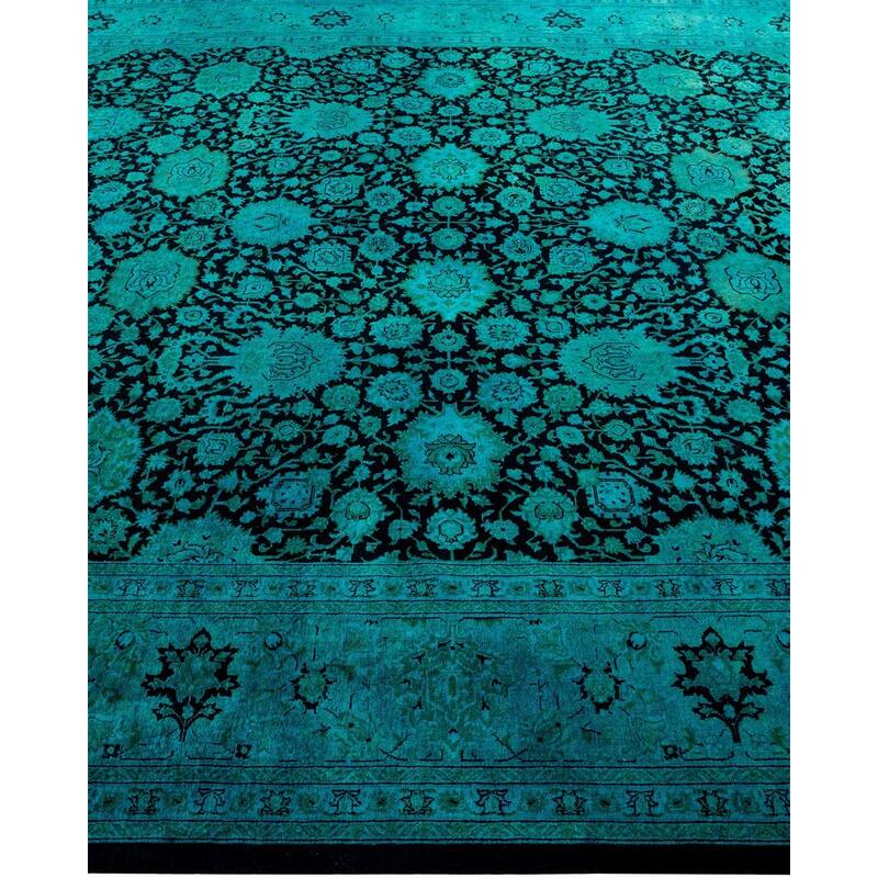 Overton Hand Knotted Wool Vintage Inspired Modern Contemporary Overdyed Blue Area Rug - 8' 3" x 10' 5"