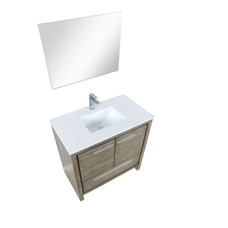 Lafarre 30 in W x 20 in D Rustic Acacia Bath Vanity, White Quartz Top, Brushed Nickel Faucet Set and 28 in Mirror