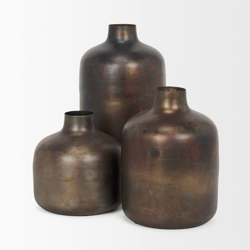 Daya Medium Antiqued Gold Metal Vase