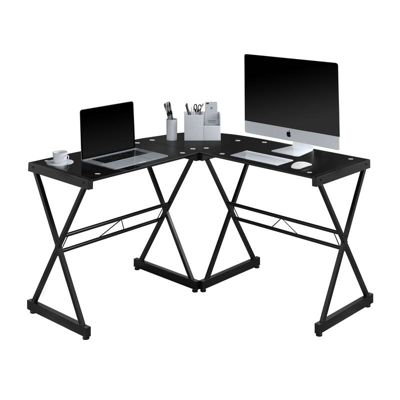 LShaped Glass Computer Desk for Entryway Living Room，Office Room, Black Bed Bath & Beyond
