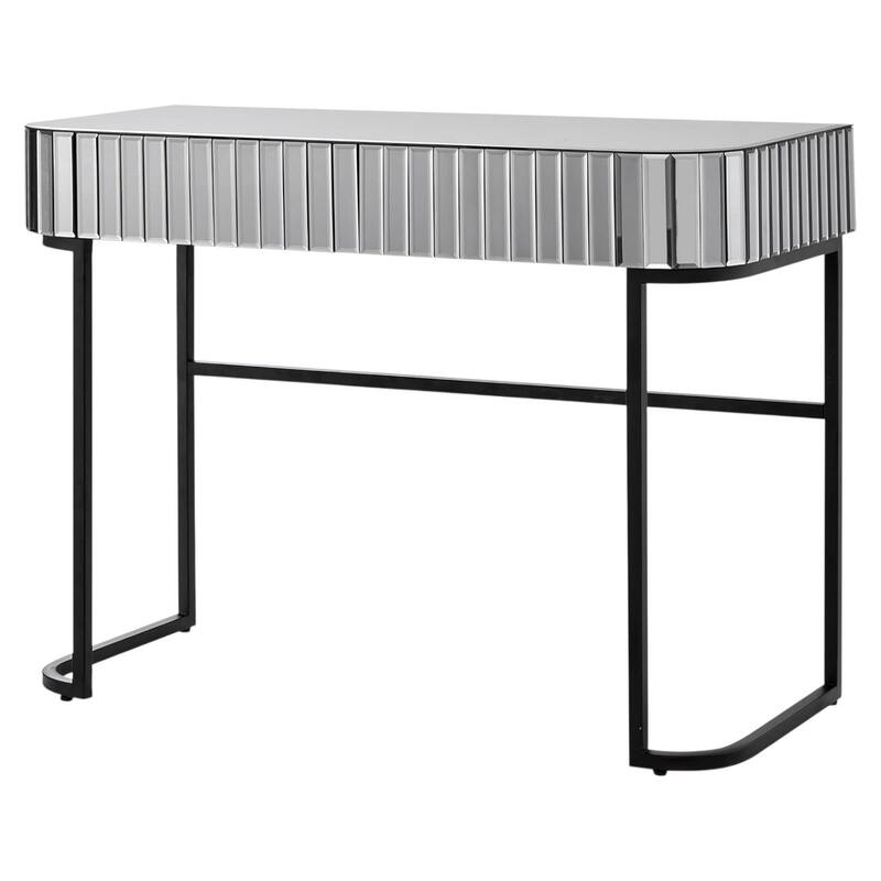 HomeRoots 39" Silver And Black Mirrored Glass and Stainless Steel Two Drawer Vanity Table