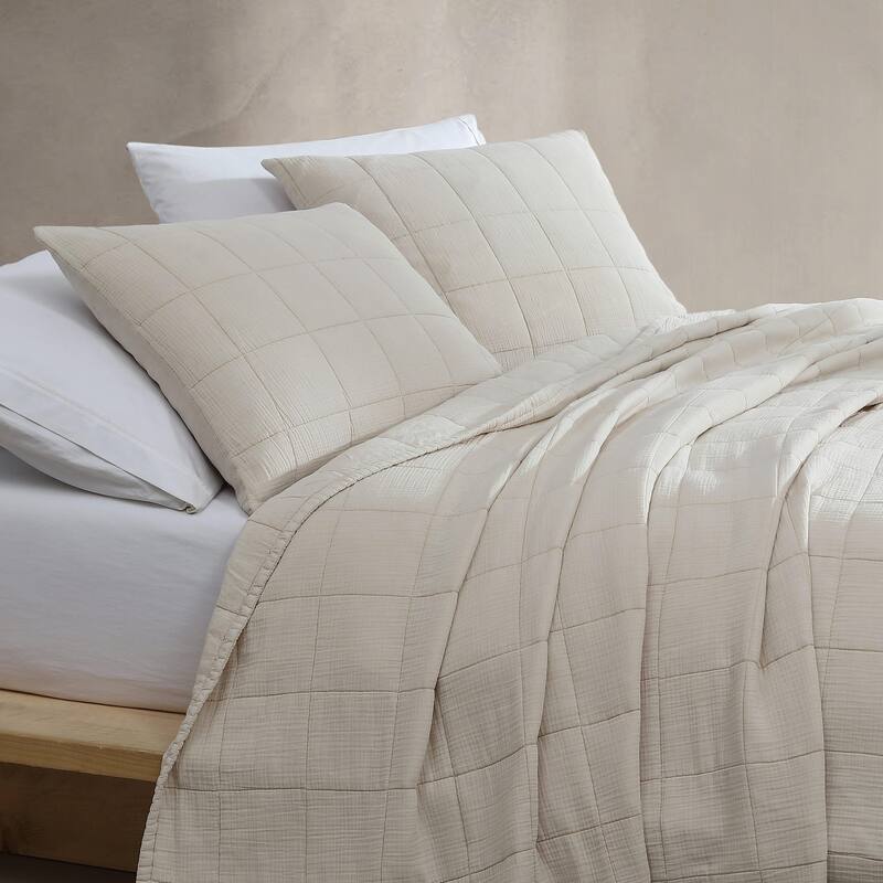 Calvin Klein Cotton Gauze Solid Reversible Quilt Set