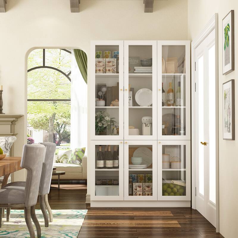 Curio Display Cabinet, Storage Shelves with 6 Glass Door - 78.7"H