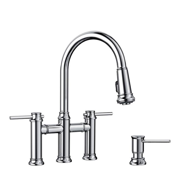 Blanco Empressa Pull-Down Bridge Faucet with Soap Dispenser - 13" x 9" x 16.38" - 13" x 9" x 16.38"