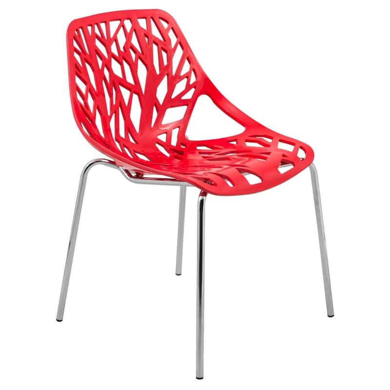 Asbury Stackable Dining Chair with Chrome Legs Side Chair with Modern Cut-Out Design Backrest - Red