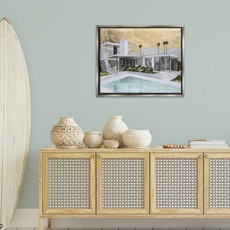 Stupell Chic Tropical Pool Yard Framed Floater Canvas Wall Art Design By Michael Willett