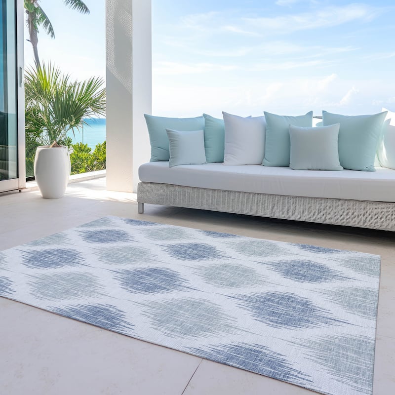 Machine Washable Indoor/ Outdoor Chantille Geo Contemporary Rug - Sky - 9' x 12'