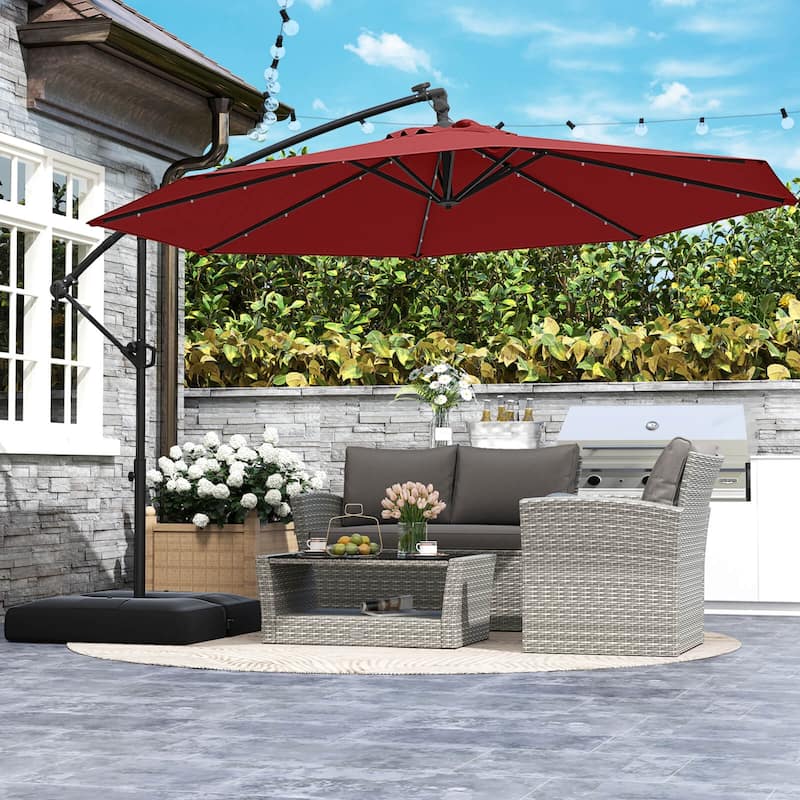 Costway 10 FT Solar Offset Hanging Umbrella Patio Cantilever Umbrella